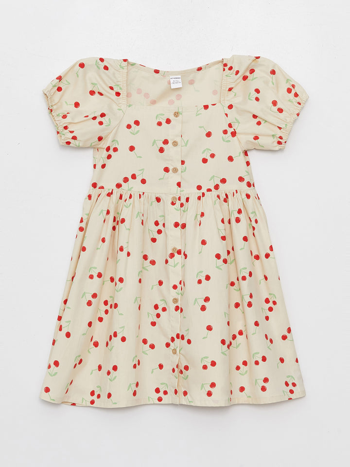 Square Collar Patterned Baby Girls Dress