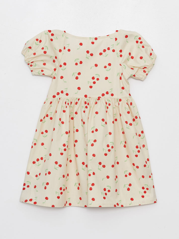 Square Collar Patterned Baby Girls Dress