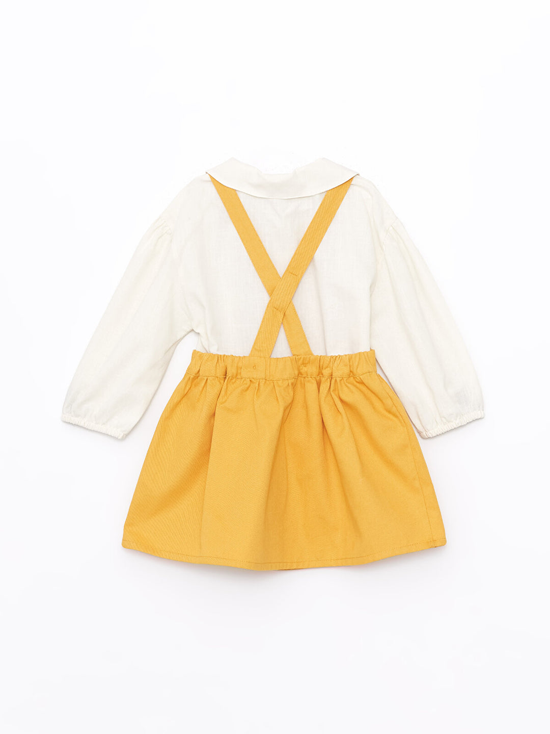 Collar Long Sleeved Baby Girl T-Shirt and Salopet Dress 2 Piece Set