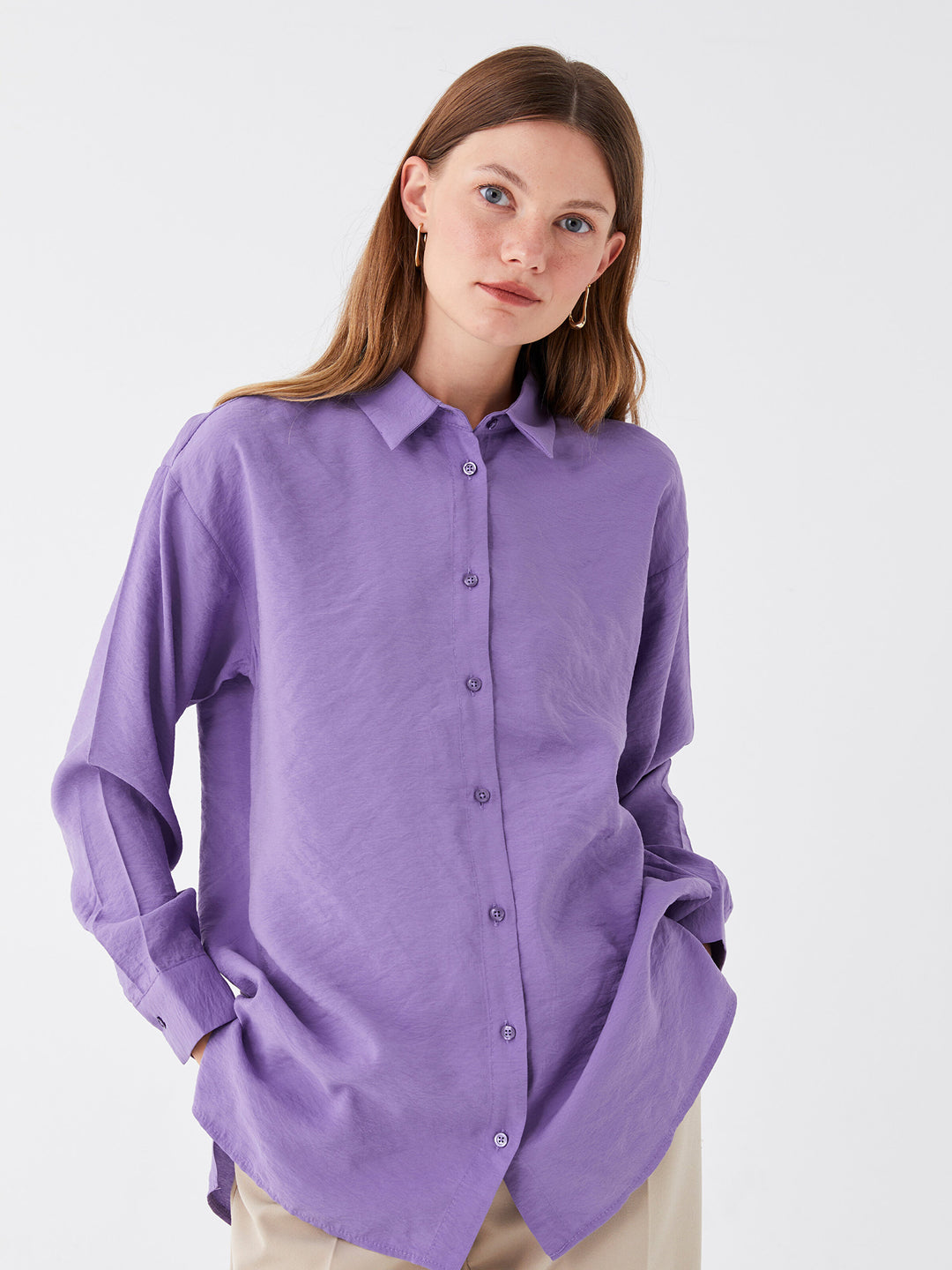 Plain Long Sleeve Oversize Women Shirt Tunic