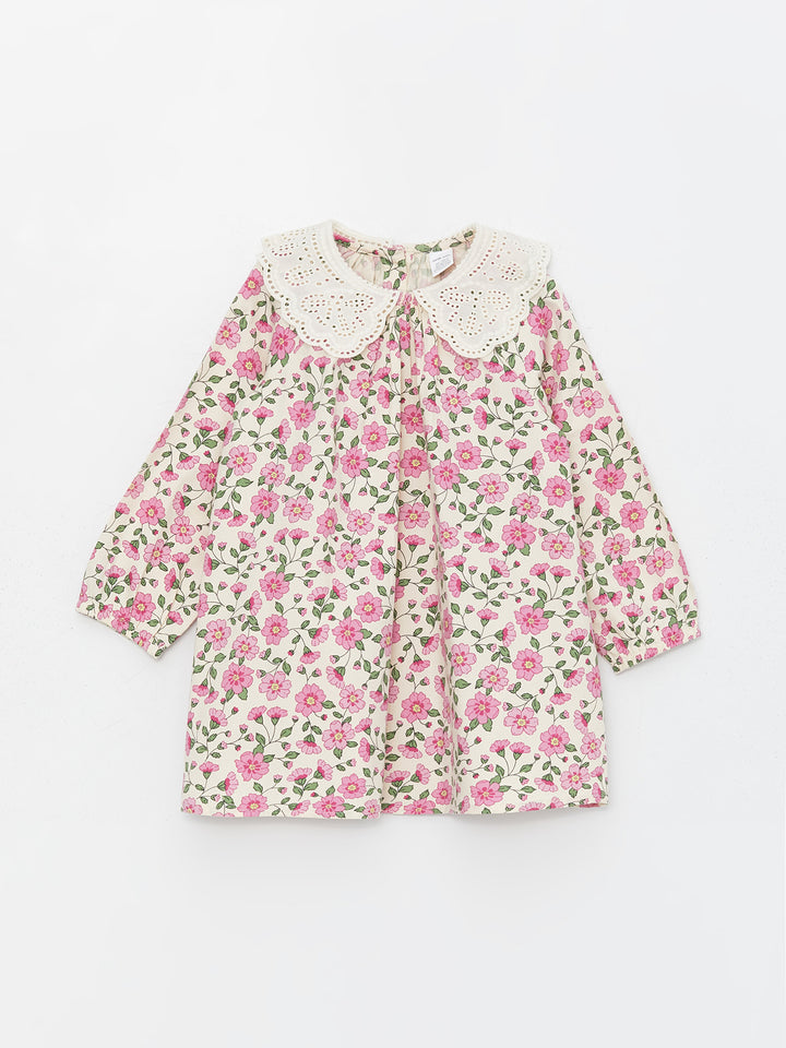 Bebe Collar Short Sleeve Floral Patterned Baby Girls Dress