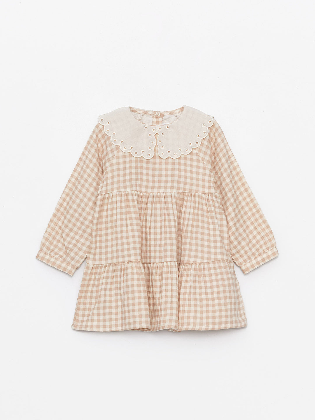 Crew Neck Long Sleeve Plaid Patterned Baby Girls Dress