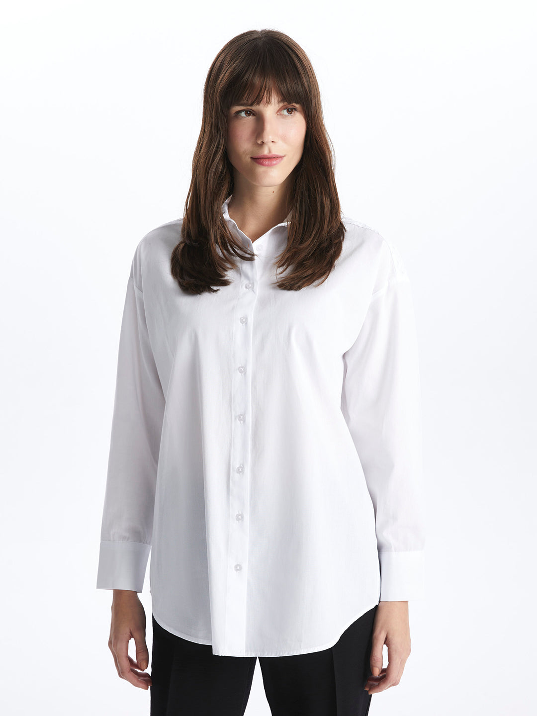 Self-Patterned Long Sleeve Oversize Women Shirt Tunic