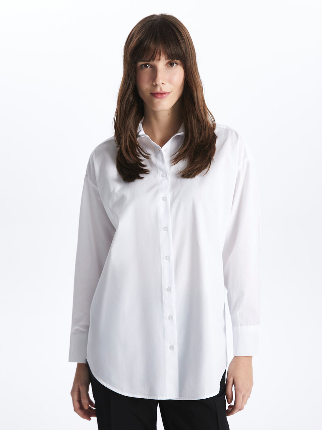 Self-Patterned Long Sleeve Oversize Women Shirt Tunic