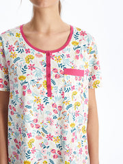 Crew Neck Floral Short Sleeve Women Nightgown