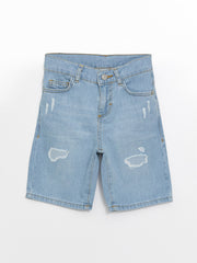 Ripped Detailed Boy Jean Shorts