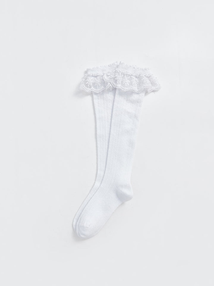 Lace Detailed Girls Knee High Socks