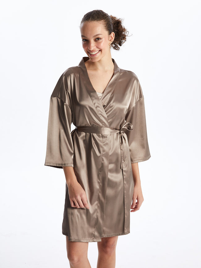 Shawl Collar Plain Satin Women Dressing Gown Hover Image