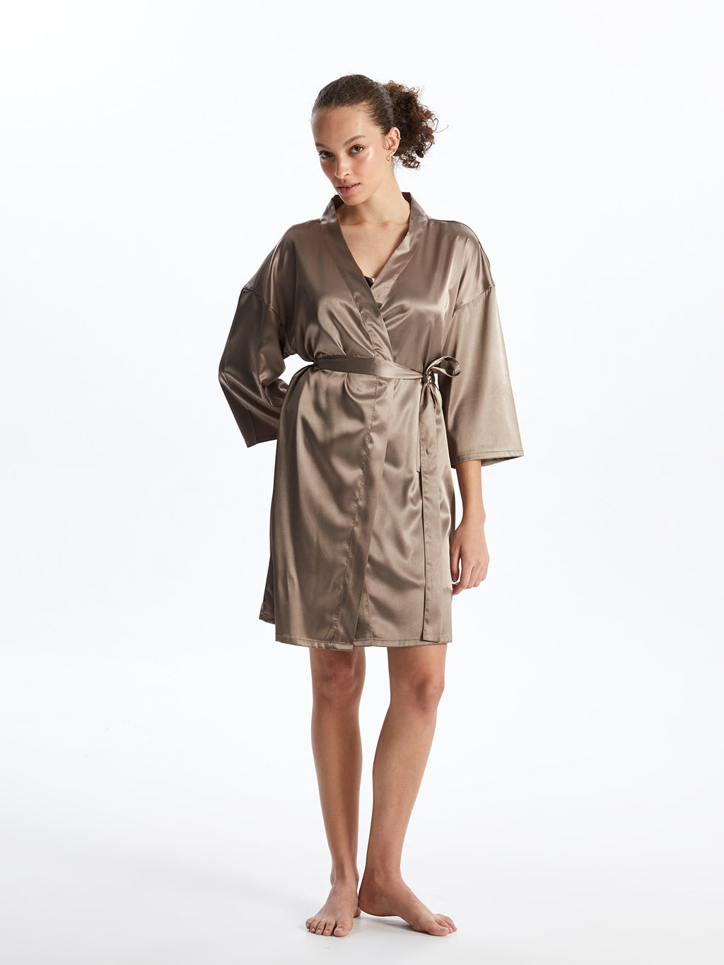 Shawl Collar Plain Satin Women Dressing Gown