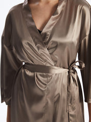 Shawl Collar Plain Satin Women Dressing Gown