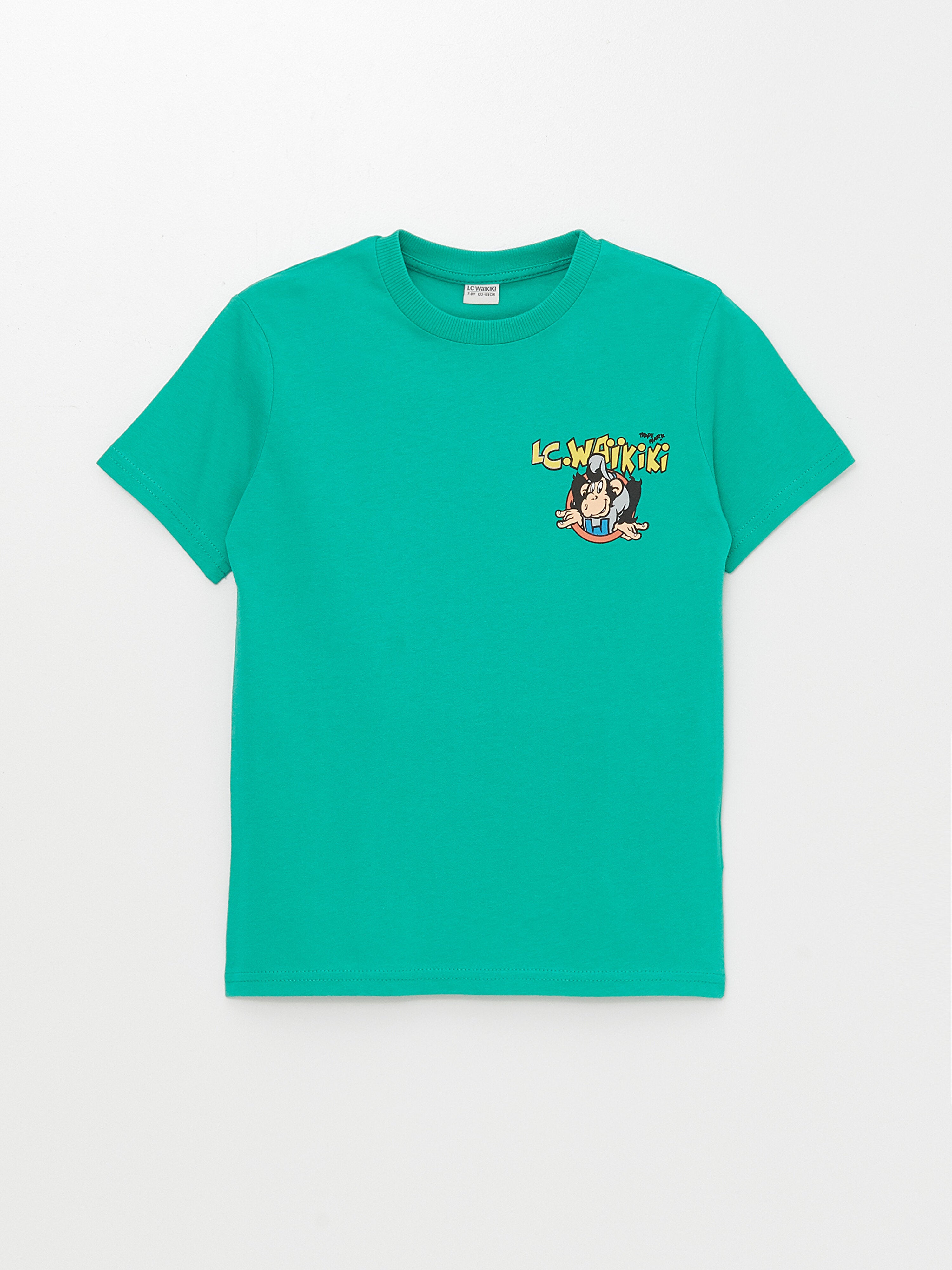 Crew Neck Nostalgic Monkey Printed Short Sleeve Boys' T-Shirt