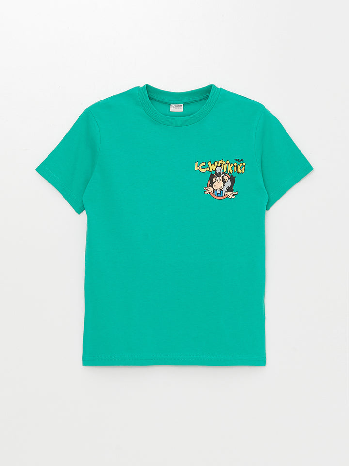 Crew Neck Nostalgic Monkey Printed Short Sleeve Boys' T-Shirt