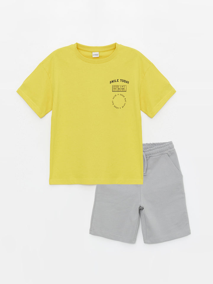 Crew Neck Printed Short Sleeve Boys' T-Shirt and Shorts