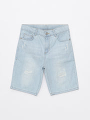 Ripped Detailed Boy Jean Shorts