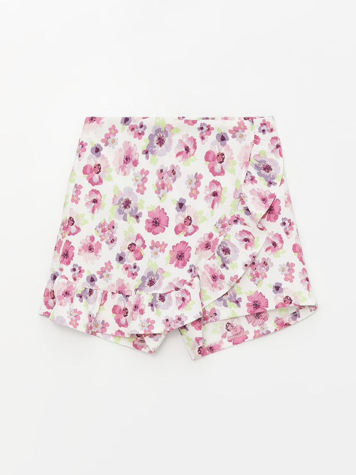 Elastic Waist Floral Girls Shorts Skirt