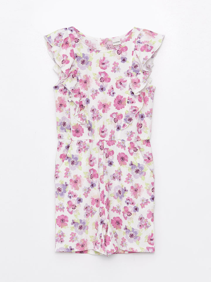 Crew Neck Floral Girls Jumpsuit