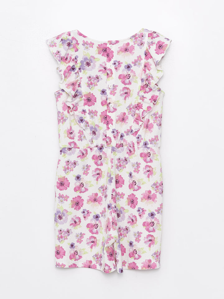 Crew Neck Floral Girls Jumpsuit