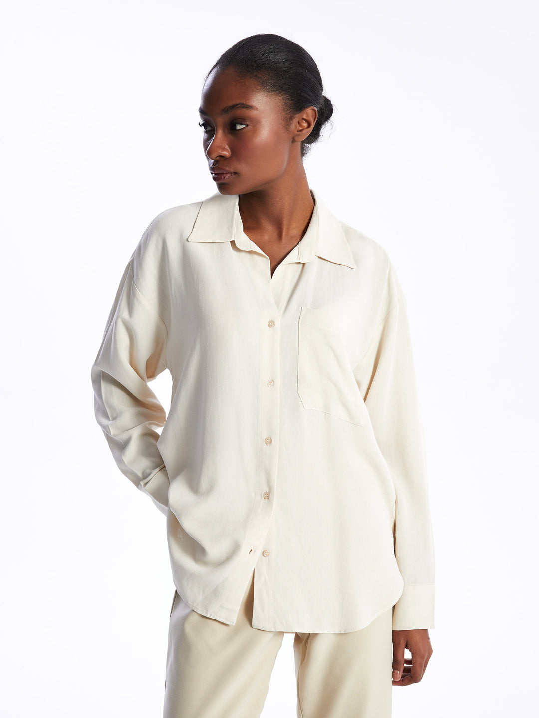 Plain Oversize Linen Blend Women Shirt