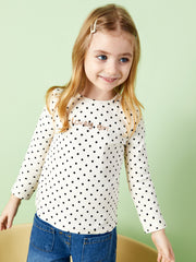 Crew Neck Long Sleeve Polka Dot Baby Girls T-Shirt