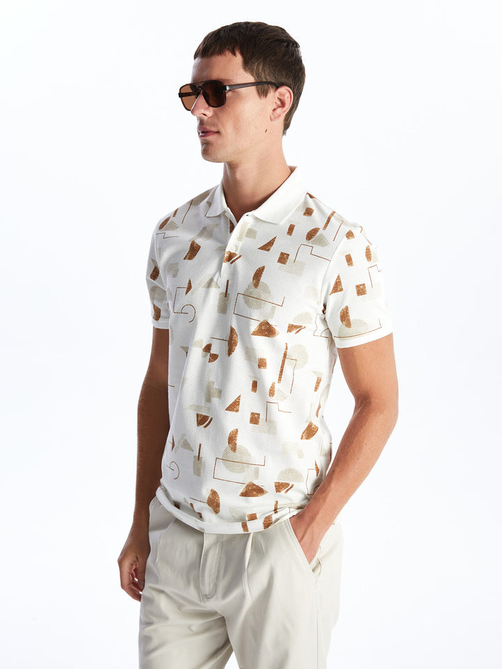 Polo Neck Short Sleeve Patterned Pique Men T-Shirt