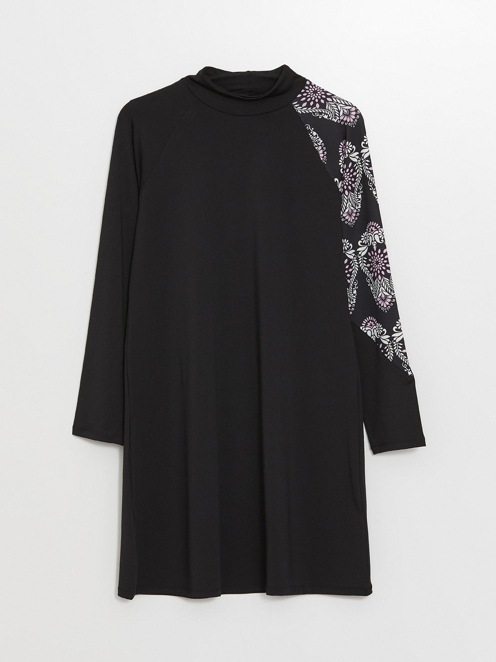 High Collar Patterned Long Sleeve Women Hijab Swimsuit