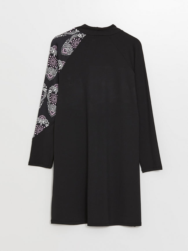 High Collar Patterned Long Sleeve Women Hijab Swimsuit Main Image