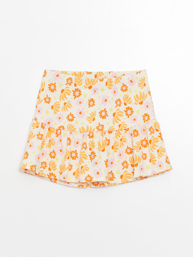 Floral Girls Short Skirt with Elastic Waist Hover Image
