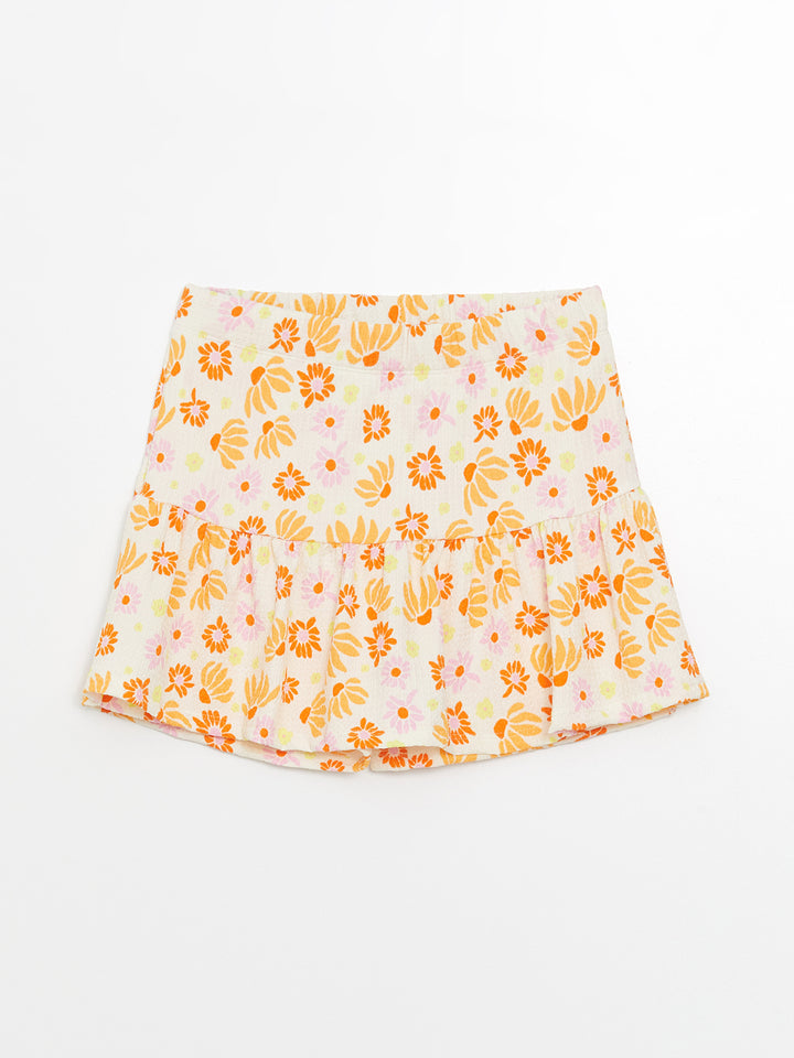 Floral Girls Short Skirt with Elastic Waist