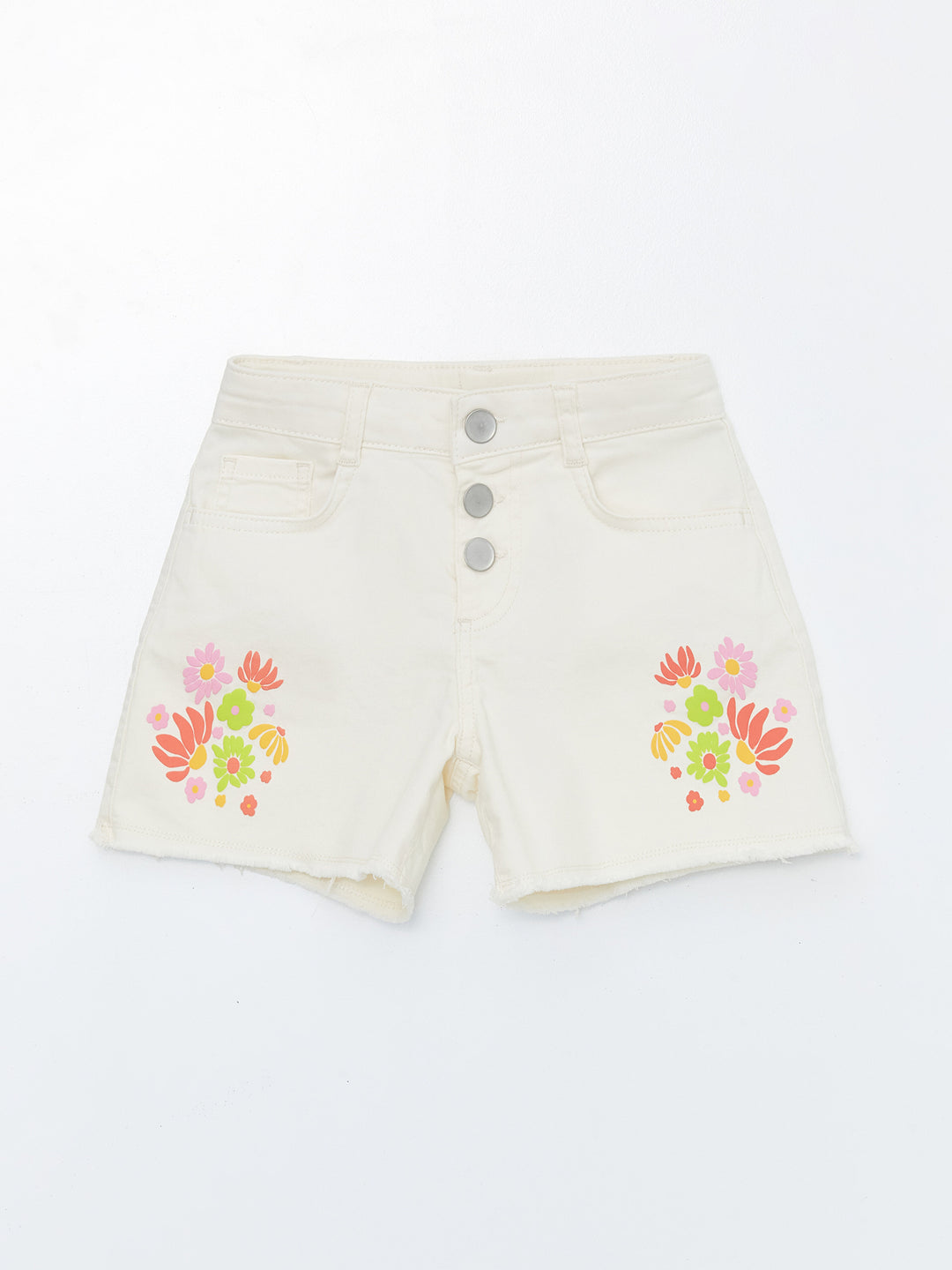 Floral Printed Gabardine Girls Shorts