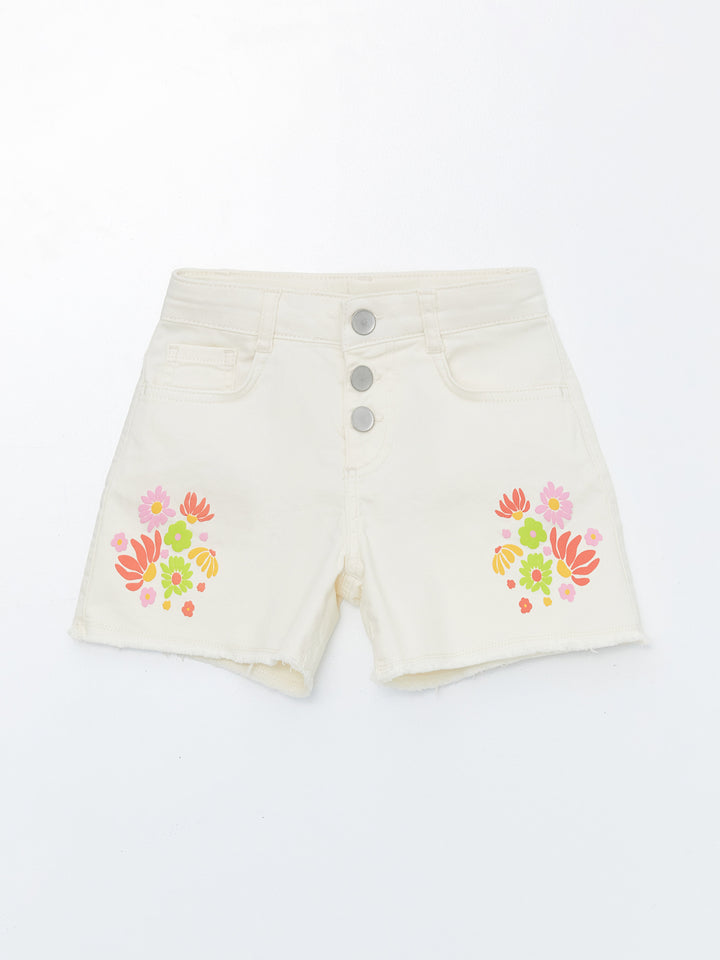 Floral Printed Gabardine Girls Shorts
