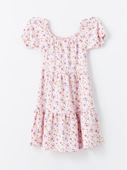 U-Neck Floral Girls Dress