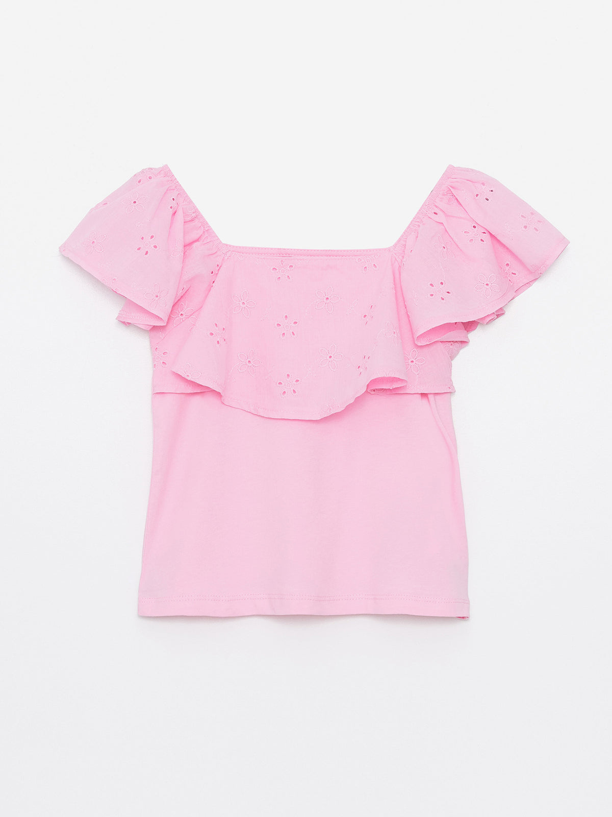Square Neck Scallop Detailed Girls T-Shirt
