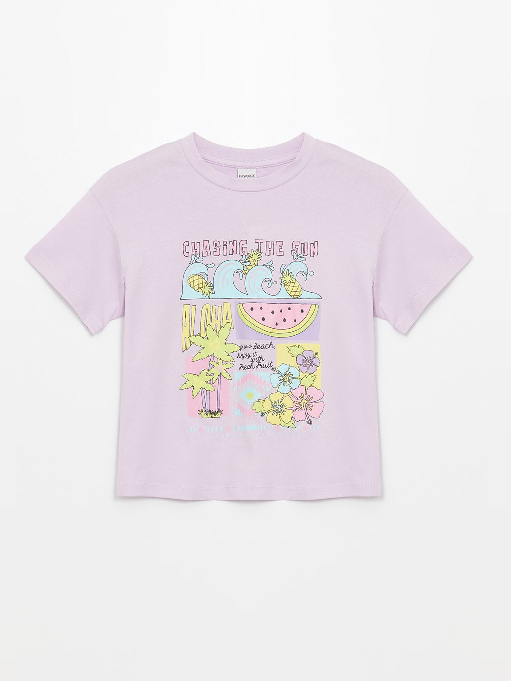 Crew Neck Printed Short Sleeve Girls T-Shirt