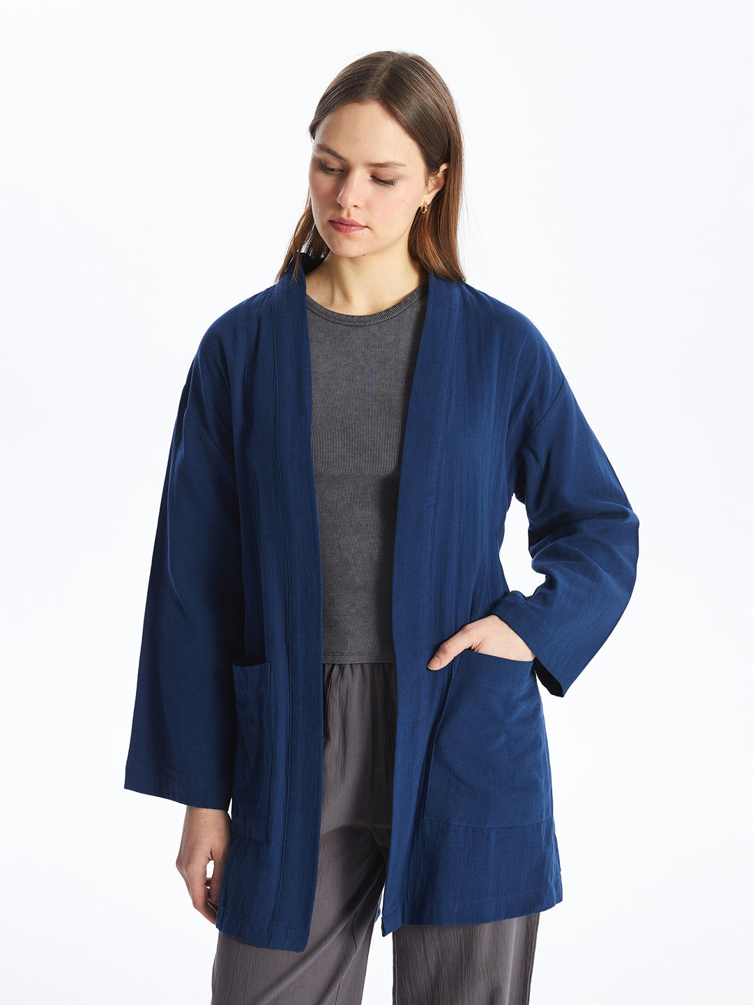 Shawl Collar Plain Long Sleeve Oversize Women Kimono