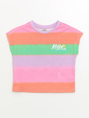 Crew Neck Color Blocked Short Sleeve Girls T-Shirt