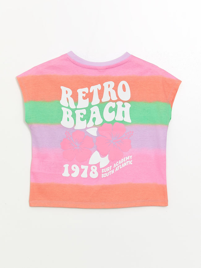 Crew Neck Color Blocked Short Sleeve Girls T-Shirt Main Image