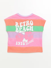 Crew Neck Color Blocked Short Sleeve Girls T-Shirt