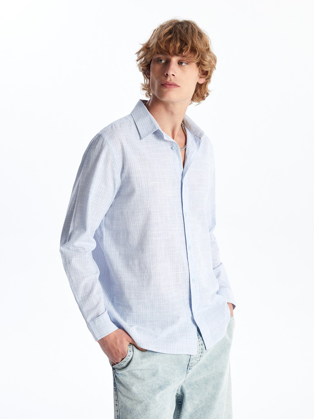 Regular Fit Long Sleeve Linen Blend Men's Shirt