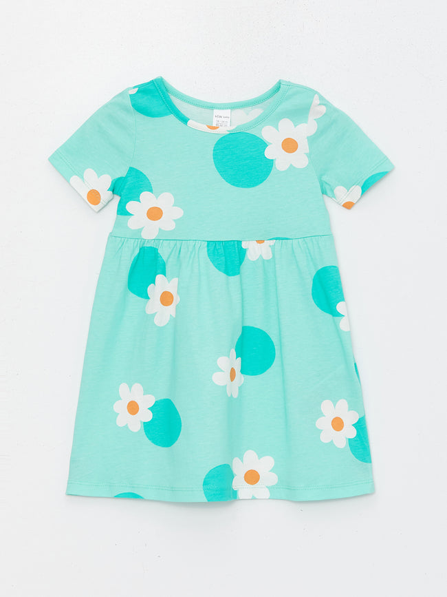 Crew Neck Short Sleeve Baby Girls Dress Hover Image