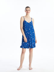 V-Neck Patterned Strappy Women Nightgown