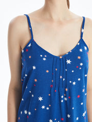 V-Neck Patterned Strappy Women Nightgown