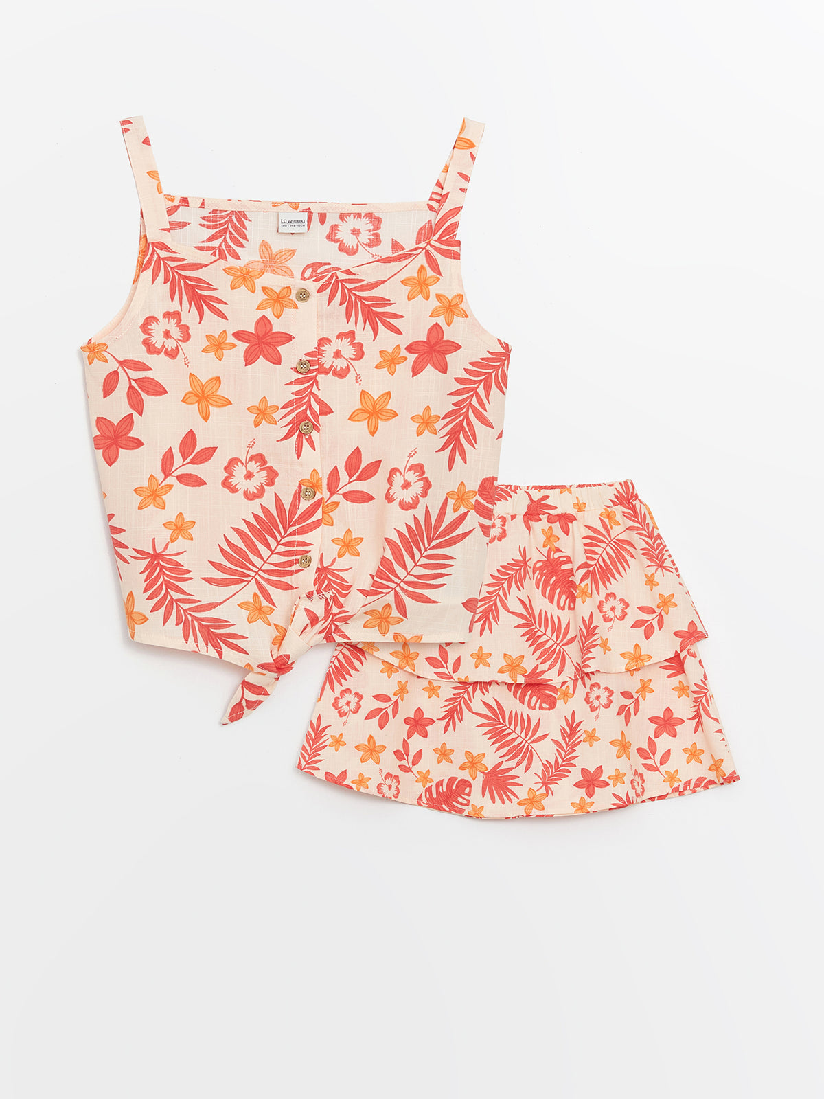 Square Neck Floral Girls Blouse and Skirt