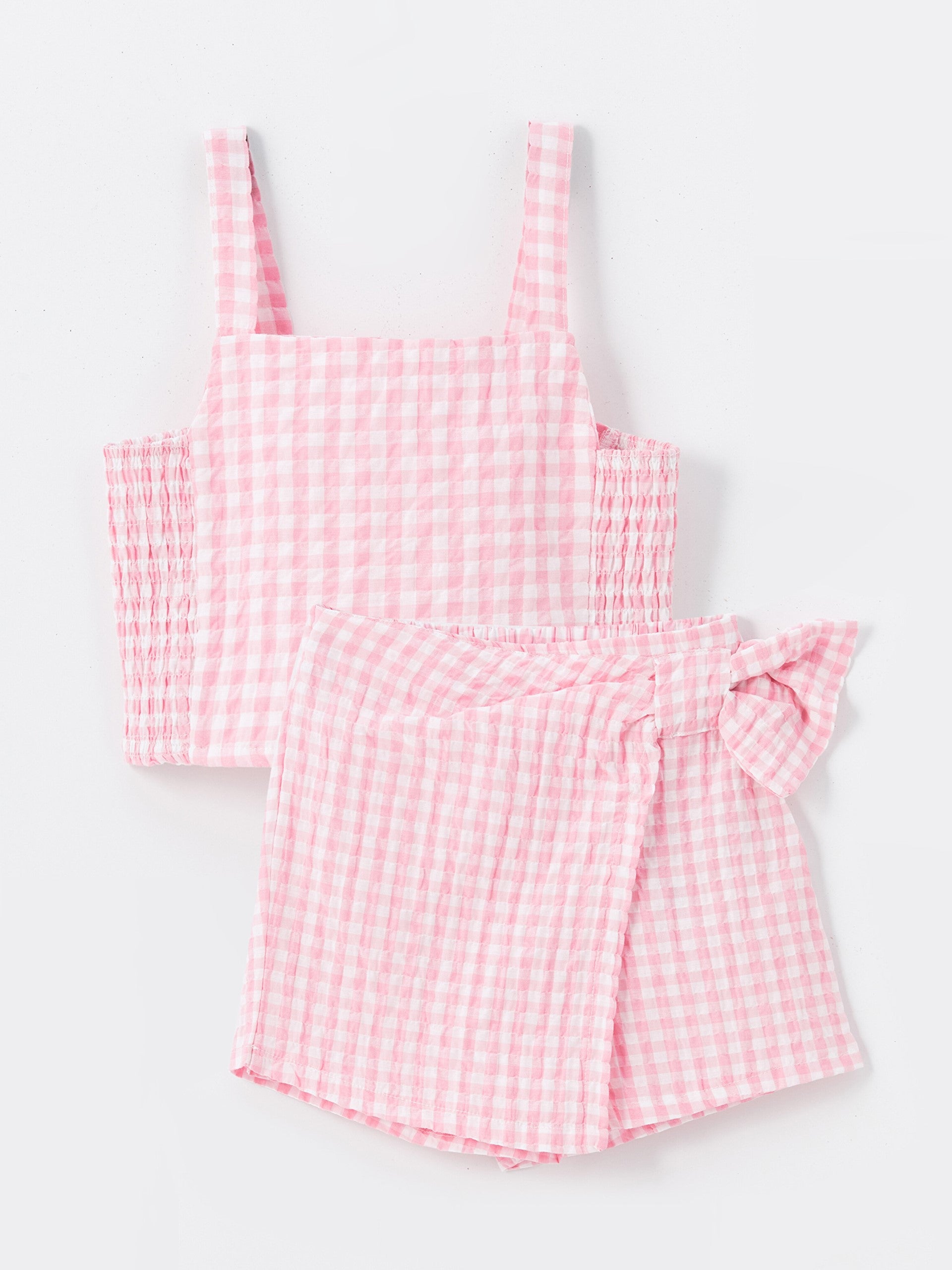 Square Neck Girls Blouse and Shorts Skirt