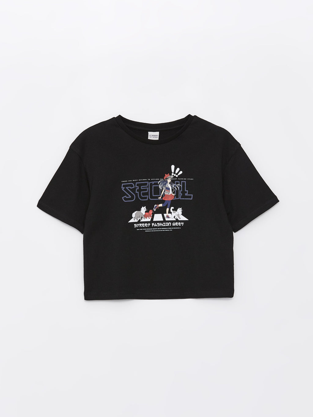 Crew Neck Printed Short Sleeve Girls Crop T-Shirt