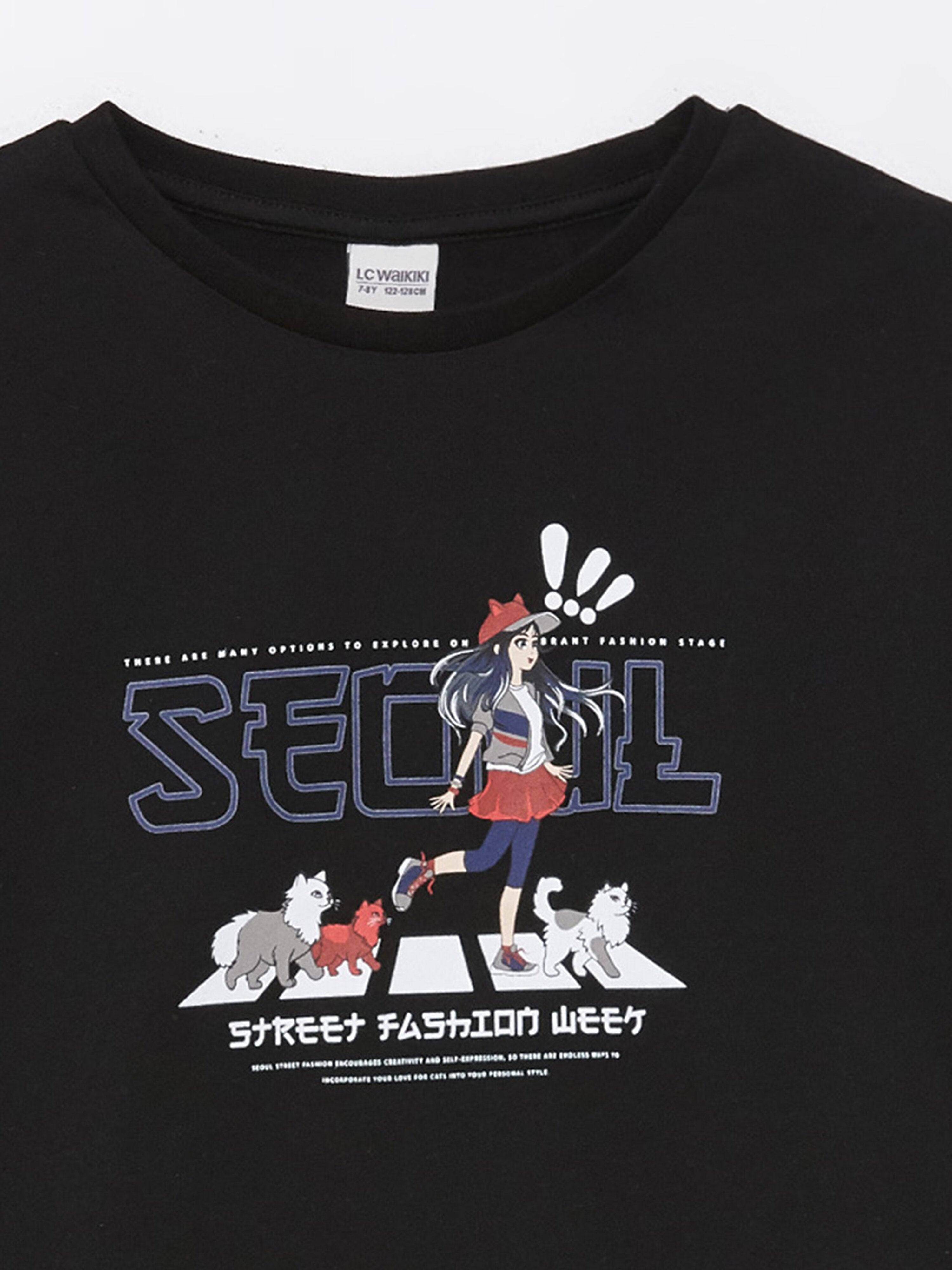 Crew Neck Printed Short Sleeve Girls Crop T-Shirt