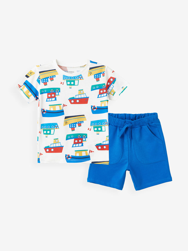 Crew Neck Short Sleeve Printed Baby Boy T-Shirt and Shorts Set of 2