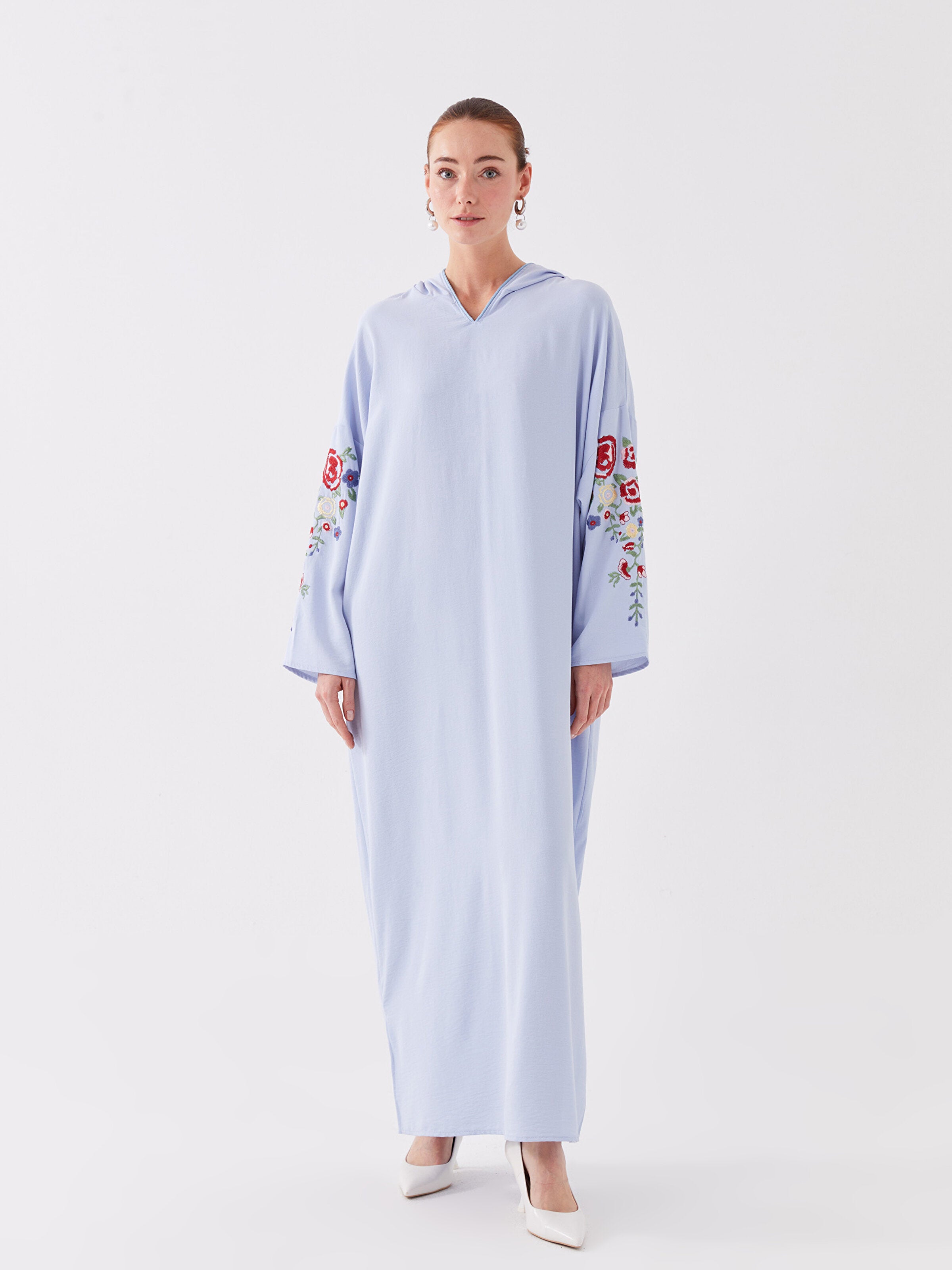 Hooded Embroidered Long Sleeve Oversize Women Dress