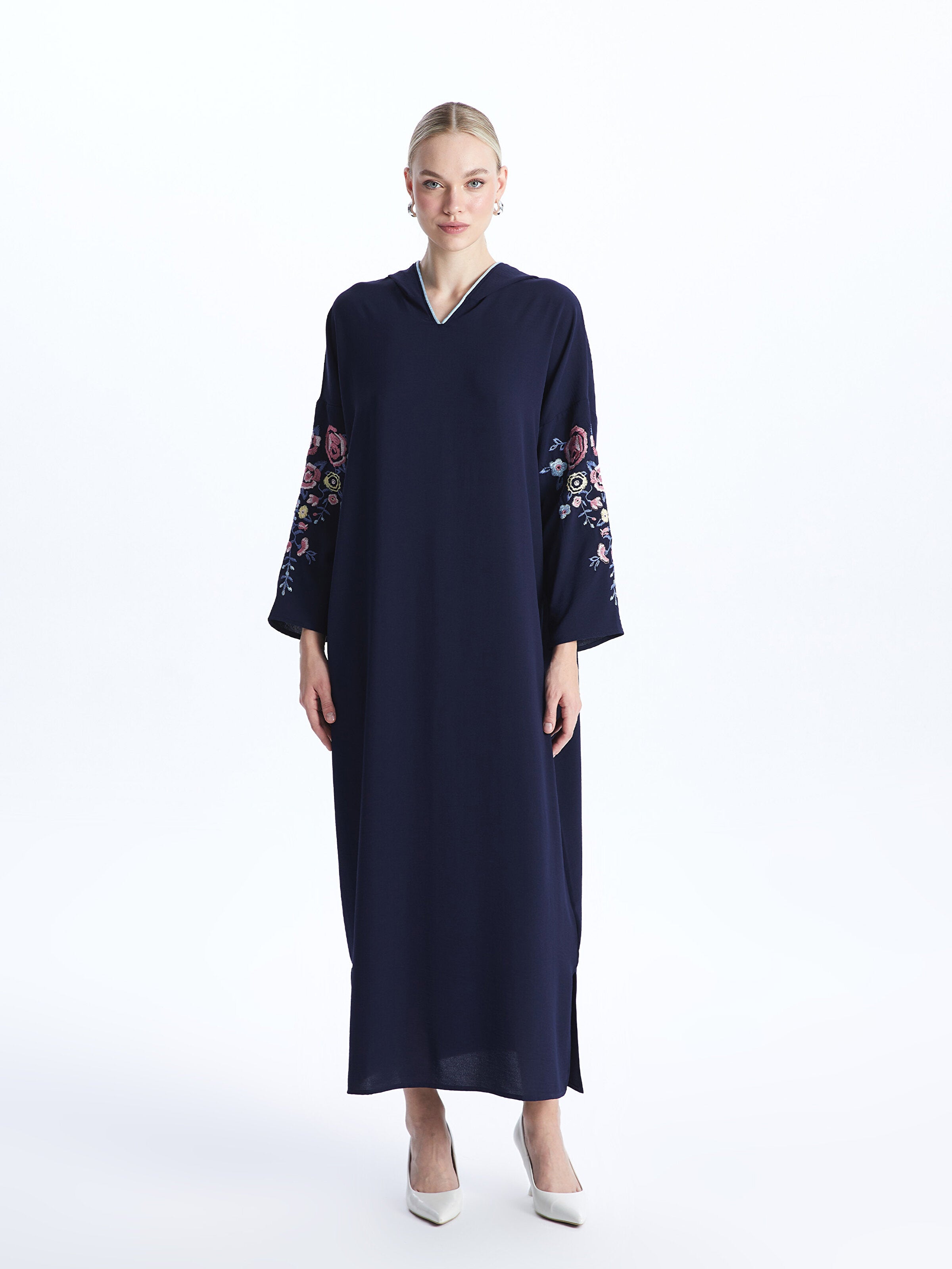 Hooded Embroidered Long Sleeve Oversize Women Dress