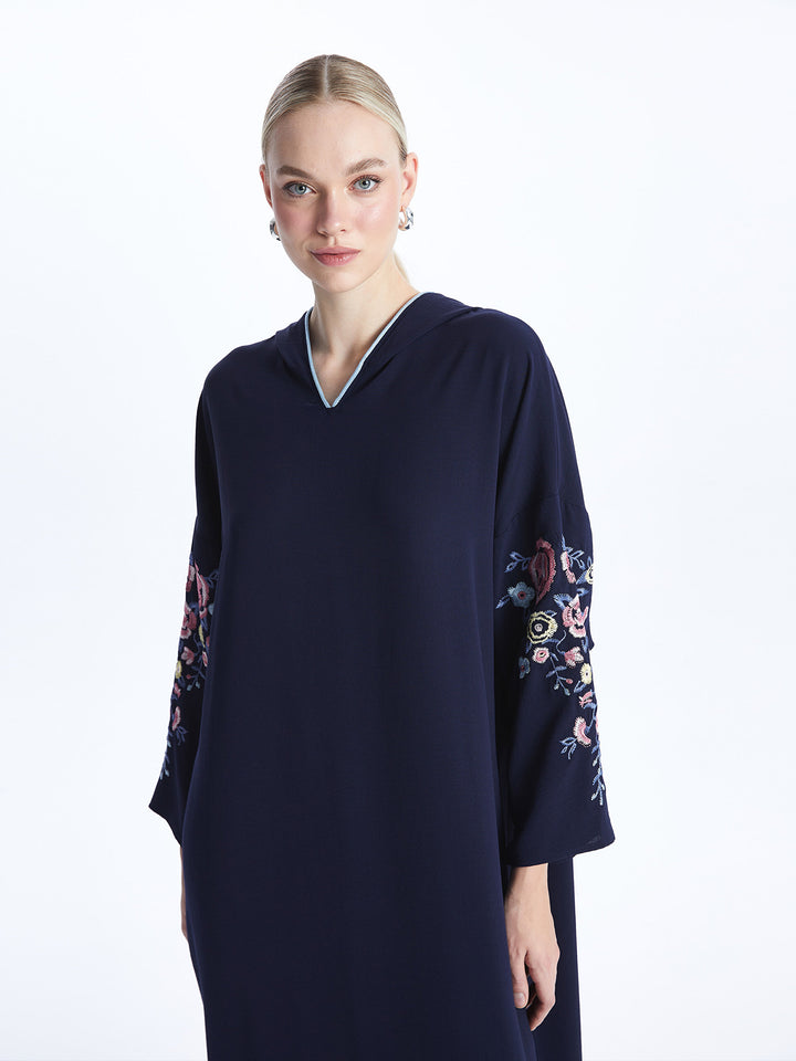 Hooded Embroidered Long Sleeve Oversize Women Dress