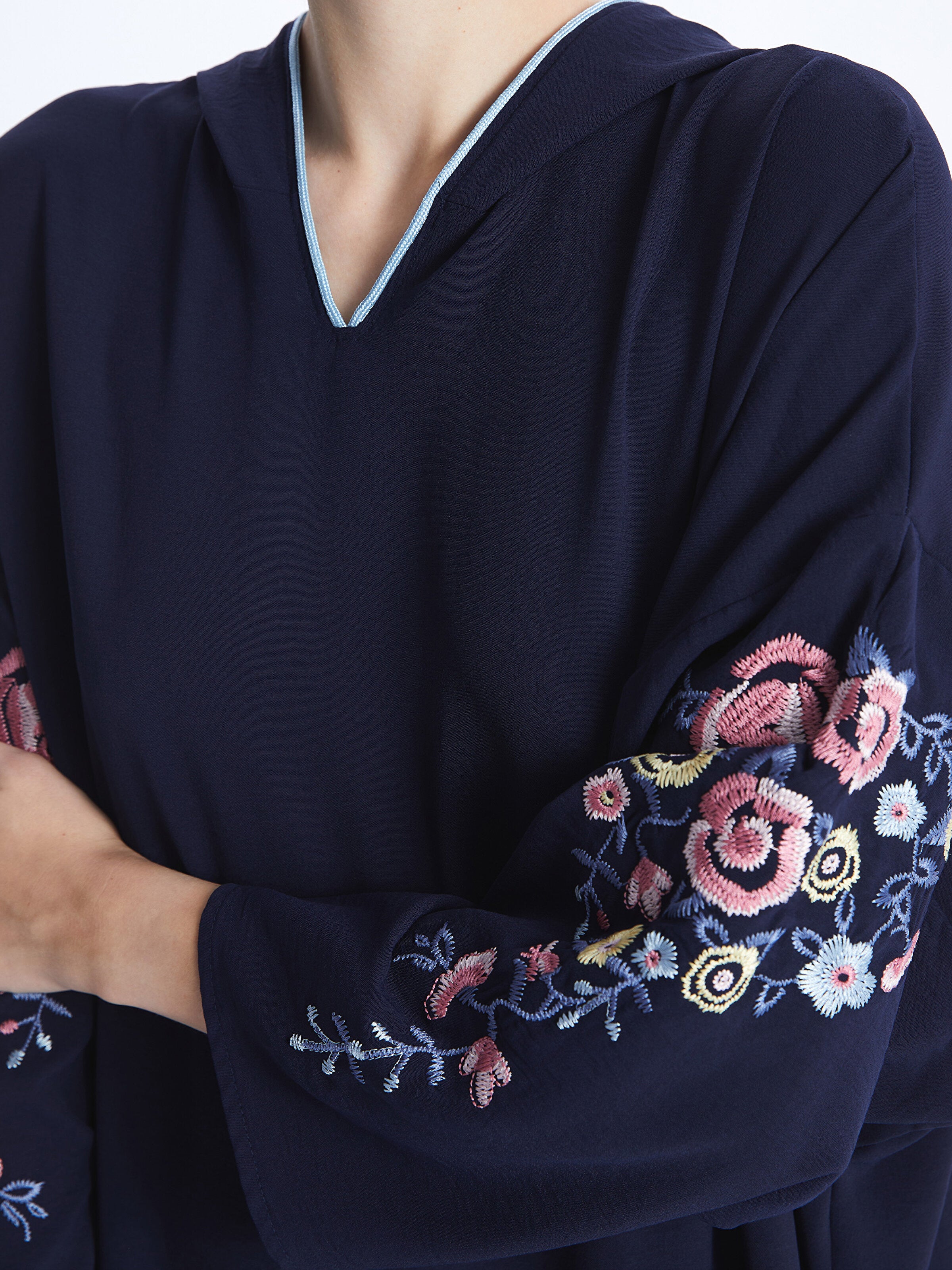 Hooded Embroidered Long Sleeve Oversize Women Dress